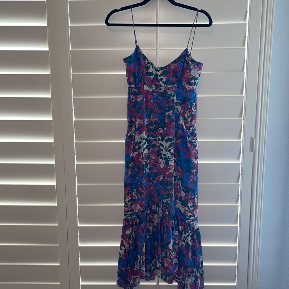 Saloni blue floral midi dress